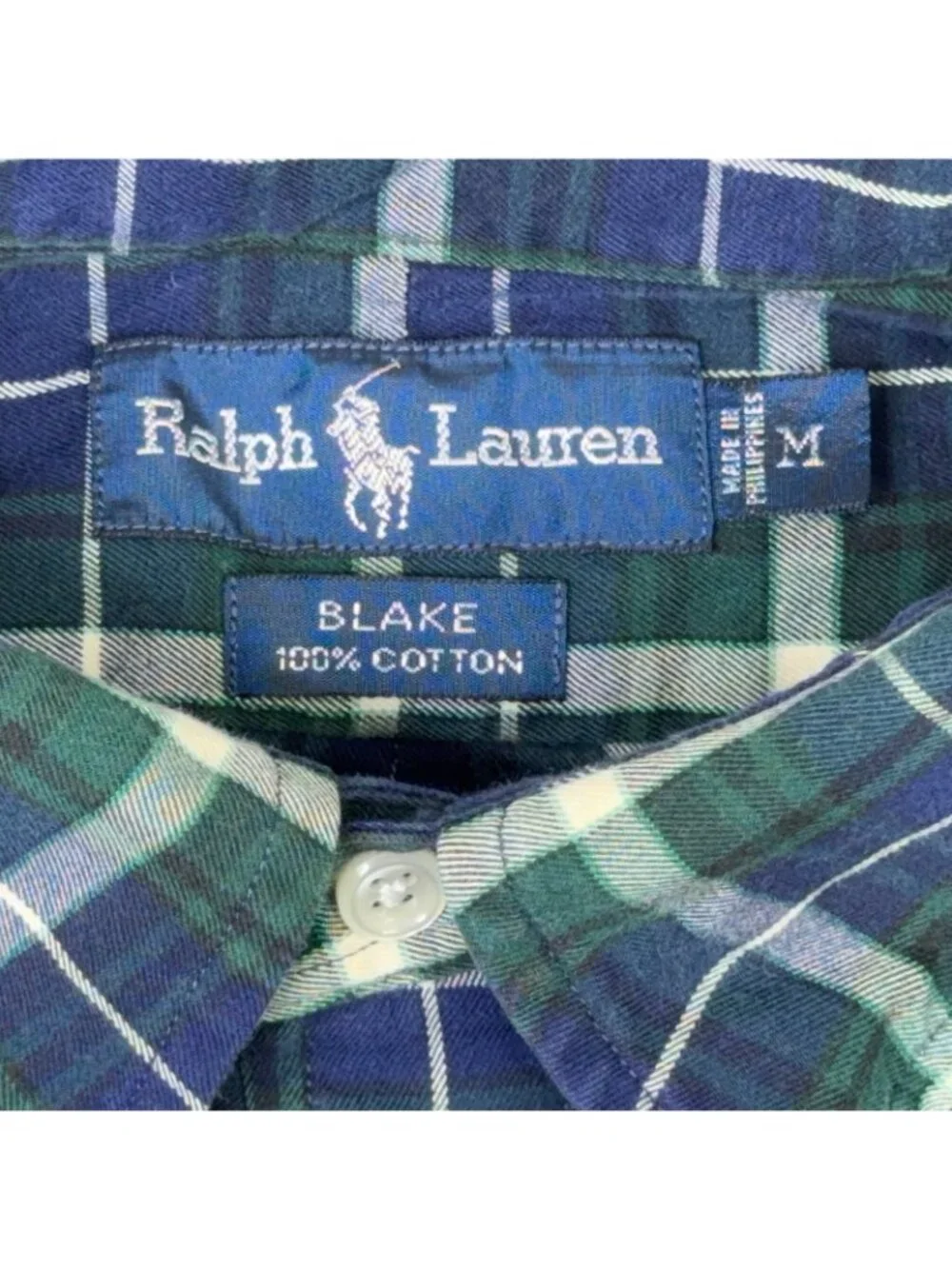Ralph Lauren Blake Shirt Mens M Plaid Button Up Navy Green Preppy Oxford Casual